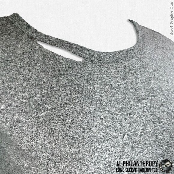 N:PHILANTHROPY LONG SLEEVE HARLOW BFF TEE SHIRT HEATHER GRAY CUT OUT NECK BAND - Picture 4 of 15